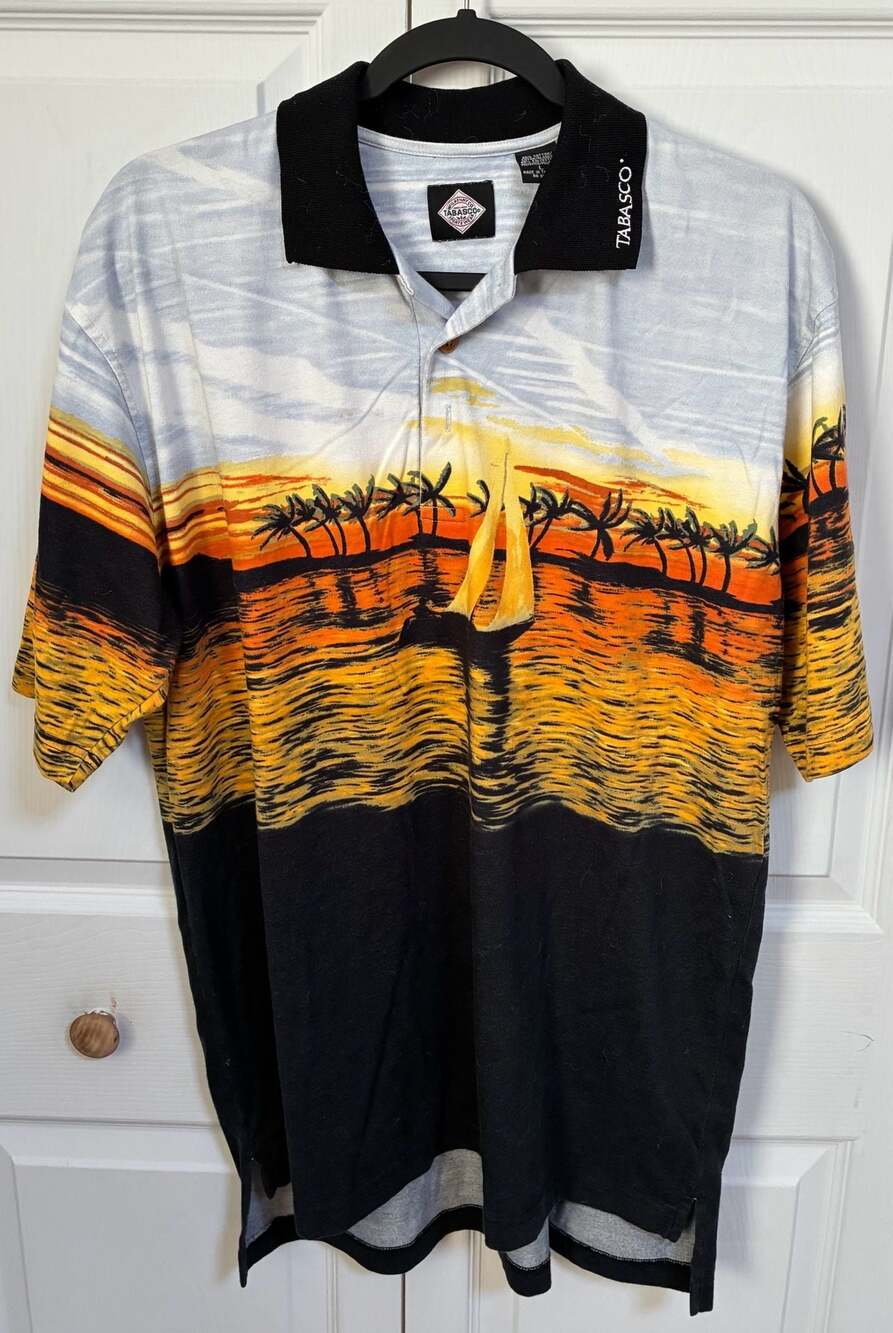 Tabasco McIlhenny Co. Sportswear Tropical Sunset Palm Tree Polo Shirt